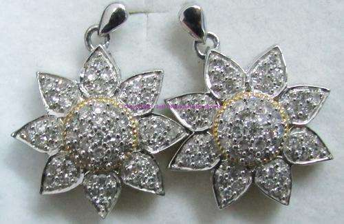 **HUGE FLOWER DESIGN [R38185]**  DIAMOND [0.650ct] EARRINGS ROUND CUT [WHITE GOLD] -  BUY SAFE