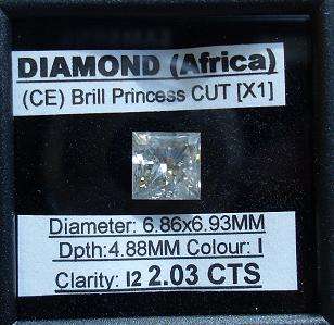 **HUGE** [2.03ct] STUNNING [I / I2] PRINCESS CUT DIAMOND - R1 NO RESERVE**