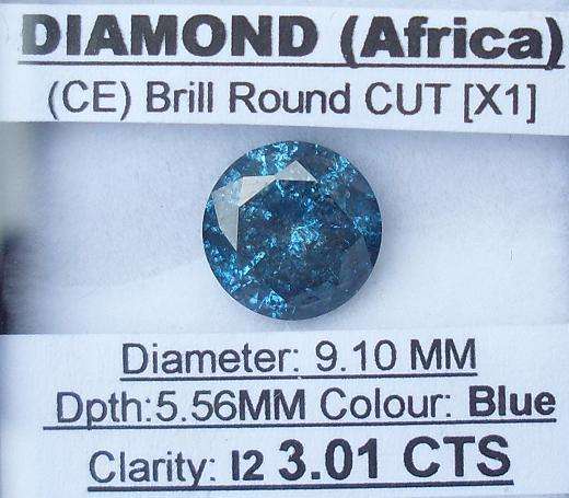 **BARGAIN QUALITY** [3.01ct] NATURAL [ BLUE ] ROUND CUT DIAMOND - R1 NO RESERVE**