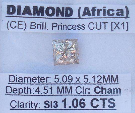 **HIGH QUALITY** [1.06ct] EYE CLEAN [CHAM] PRINCESS CUT DIAMOND - R1 NO RESERVE**