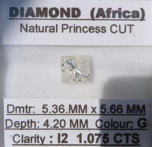 **NATURAL** BARGAIN  [1.075ct] PRINCESS [ I2 ] CUT DIAMOND - [BUY SAFE]