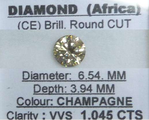 **STUNNING** EYE CLEAN  [1.045ct] CHAMPAGNE [ VVS ] ROUND CUT DIAMOND - [BUY SAFE]