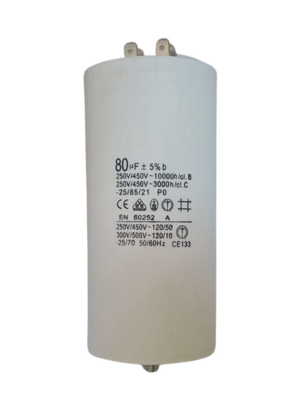 Motor Run Capacitor 80uF/450V with pins & stud