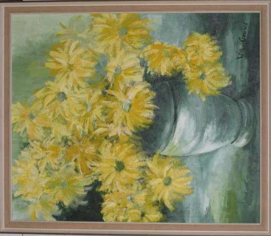 WILLEM GOUWS - Oil on canvas on hardboard - Yellow flowers in vase