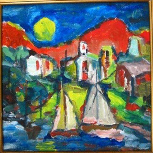 Moonlit Village - Hein van der Merwe, SA Artist