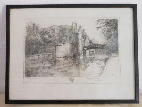M. OLIVER RAE - Queen's Bridge Cambridge - Etching