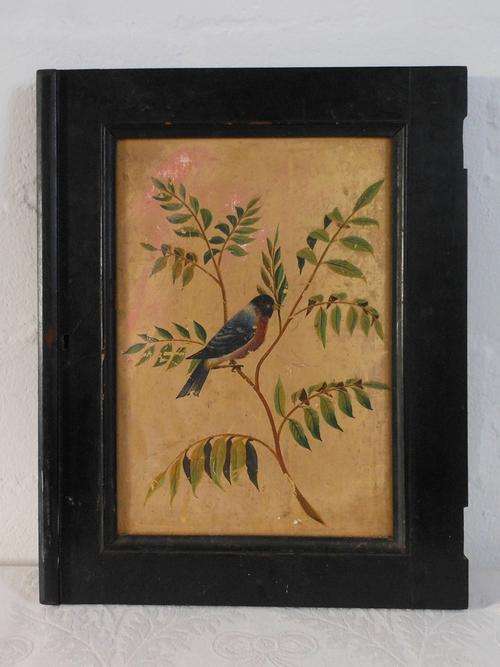 ANTIQUE CABINET DOOR WITH GILT BIRD PAINTING