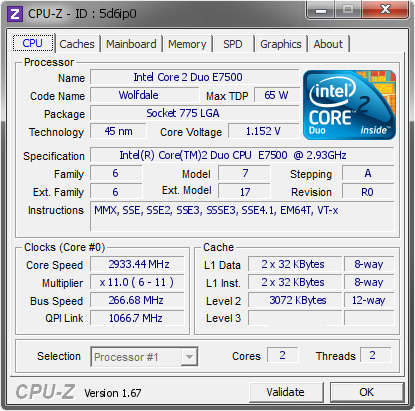 Intel Core 2 Duo E7500 @ 2.933GHz