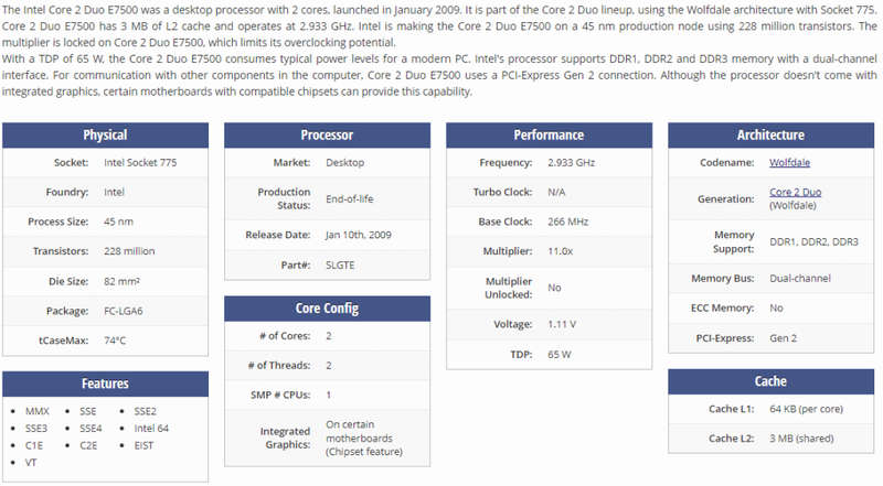 Intel Core 2 Duo E7500 @ 2.933GHz