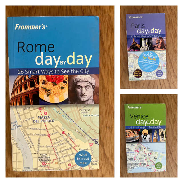 Frommer`s Day to Day guides to Paris, Venice and Rome.