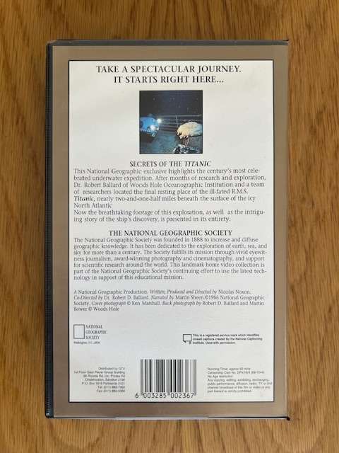 VHS: Secrets of the Titanic - National Geographic Video Classics - 1989