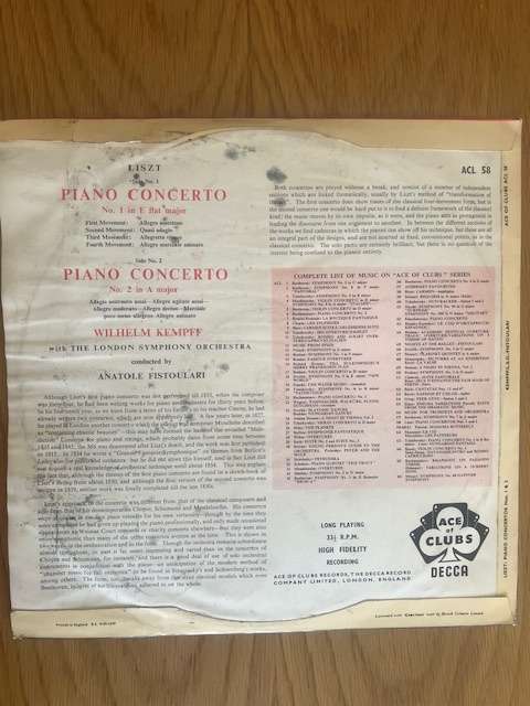 Record: Piano Concerto Wilhelm Kempff with the London Symphony Orchestra
