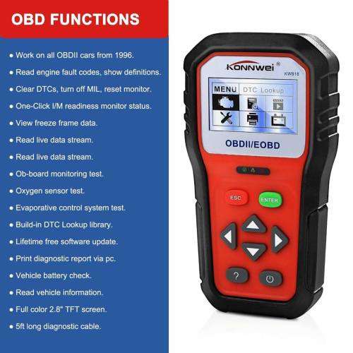 Vehicle Diagnostic Tool Car Scanner KW818 OBD2 EOBD Universal Car Code Reader