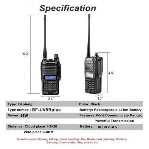 15W Updated Version BAOFENG UV-9R Plus Walkie Talkie VHF UHF Dual Band Handheld Two Way Radio