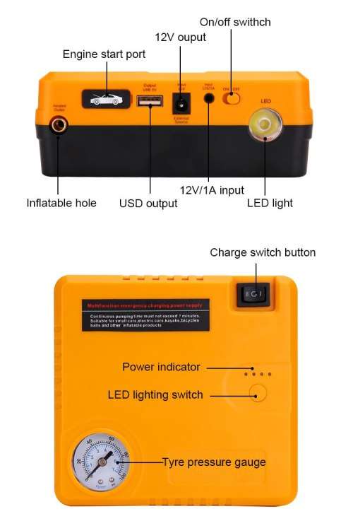 Multifunctional Jump Starter Air Compressor Tire Inflator