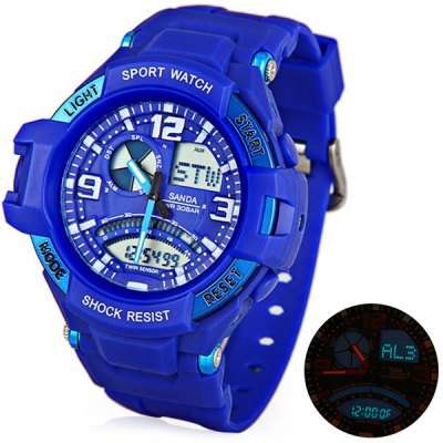 Sanda 280 LED Military Watch GMT Stopwatch BLUE, Date Wristwatch for Sports