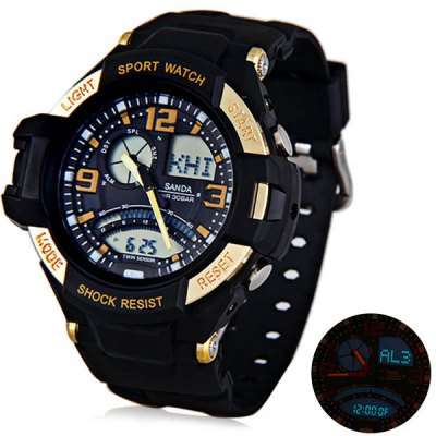 Sanda 280 LED Military Watch GMT Stopwatch Yellow, Date Wristwatch for Sports