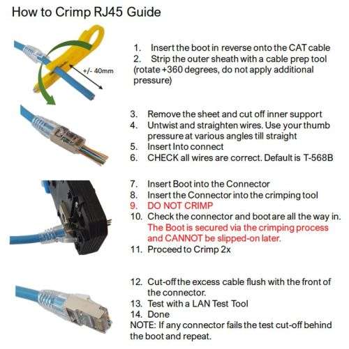 Network CAT Cable DIY Kit, Ratchet Crimper, LAN Tester, Prep-Tool, RJ45+ Boot