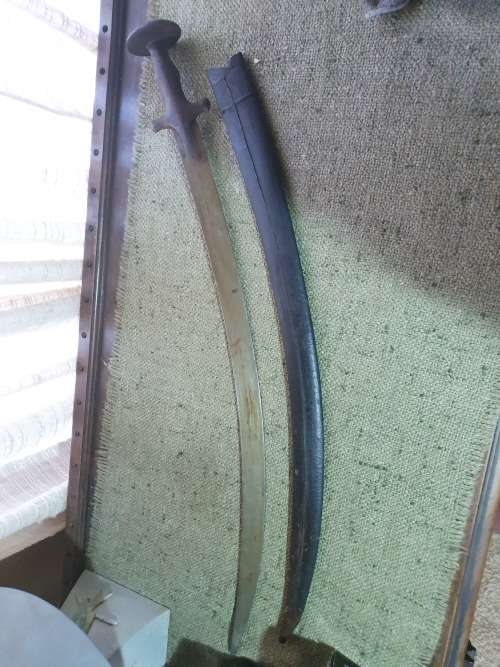 19th Century Indian Sorohi sword with leather sheath