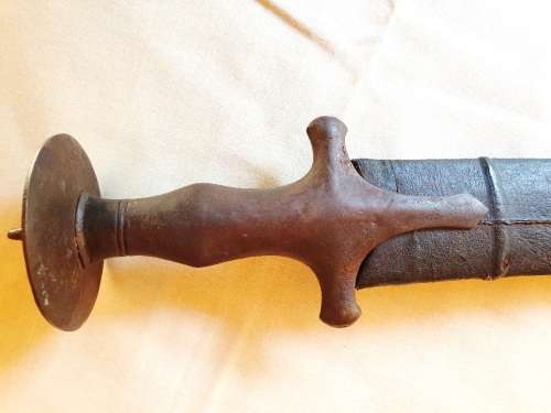 19th Century Indian Sorohi sword with leather sheath