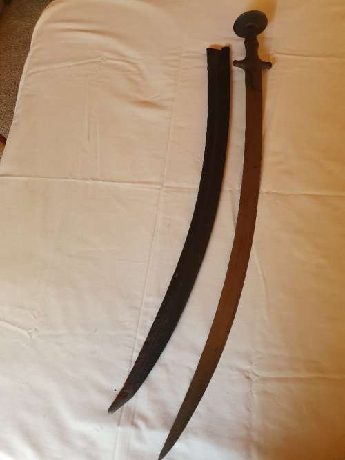 19th Century Indian Sorohi sword with leather sheath