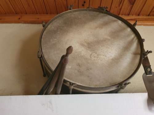 Rare mid-19th century French Army drum with drumsticks
