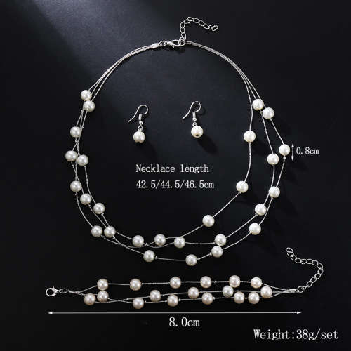 Stunning Necklace, bracelet and earring set faux pearl in silver or gold