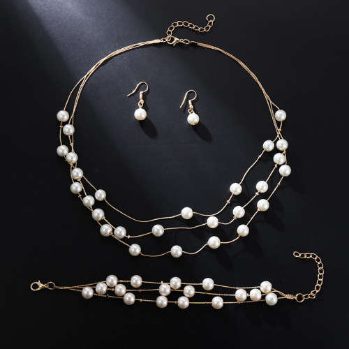 Stunning Necklace, bracelet and earring set faux pearl in silver or gold