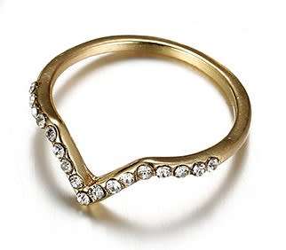 Gorgeous V design Gold plated ring with AAA sim diamonds