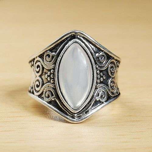 Tibetan silver scroll opal ring