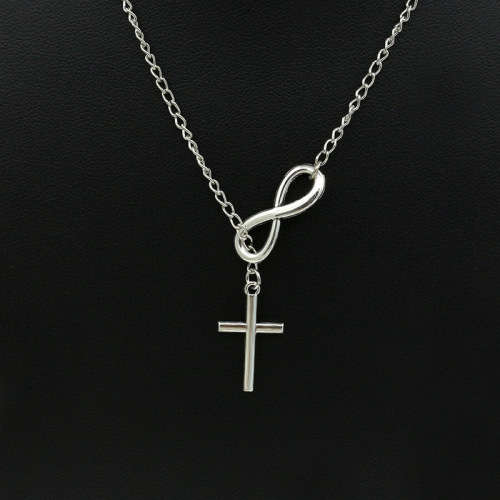 Stunning Infinity and cross silver plated necklace