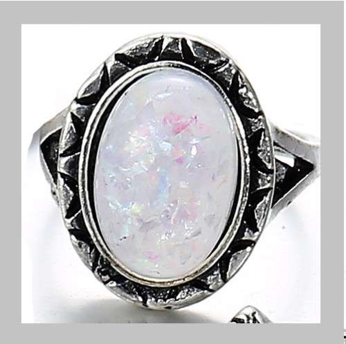 Gorgeous Tibetan silver Aztec pattern sim opal ring