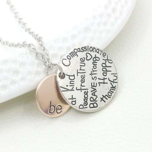 Beautiful inspirational quote be happy, etc. pendant in rose gold and silver plated
