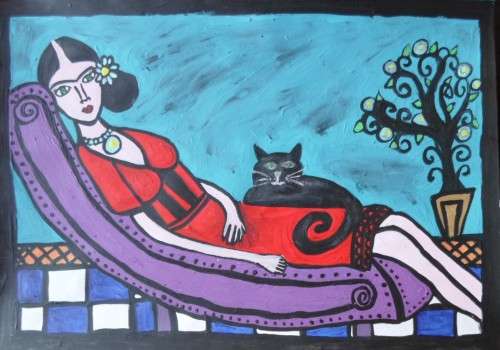 Stunning Folkart Frida. Acrylic done on a light board. A4 size. Artist HS