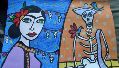 Gorgeous folkart painting Frida. Acrylic done on a light board. A4 size. Artist HS