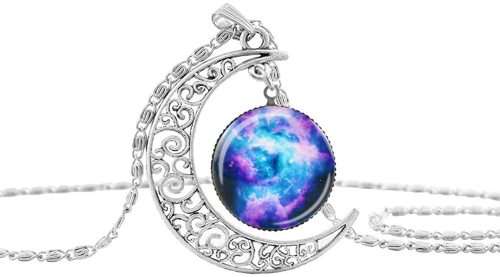 Stunning Tibetan silver moon and galaxy pendant and chain