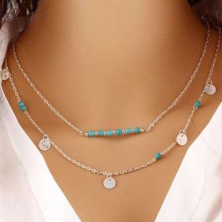 Gorgeous Boho inspired turquoise multi layer necklace in silver plated