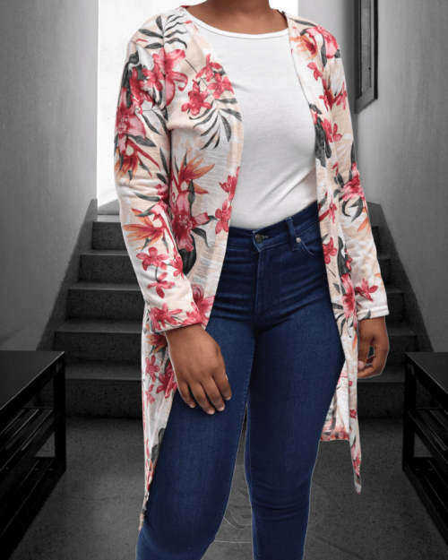 LADIES FLORAL KNIT CARDIGAN