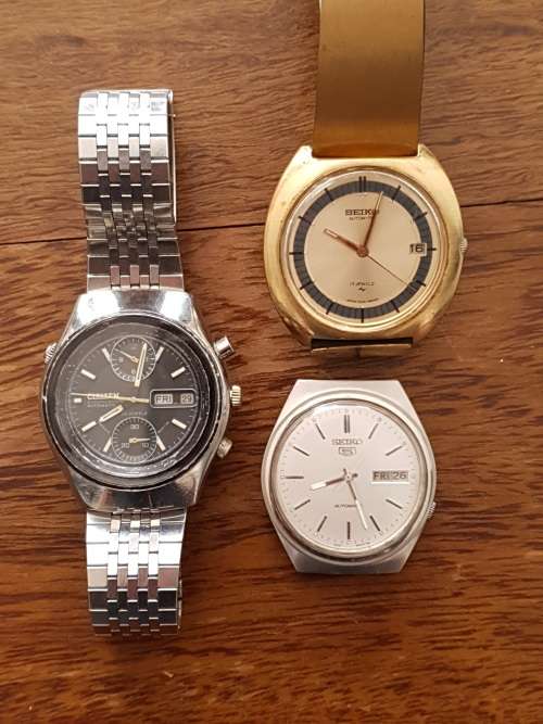 Vintage Citizen Automatic Chronograph & 2 Seikos