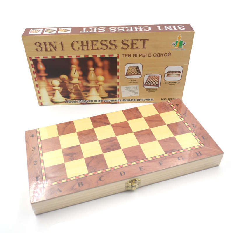 3in1 Wooden Chess Set International Chess Entertainment Game Chess Set with Folding Board