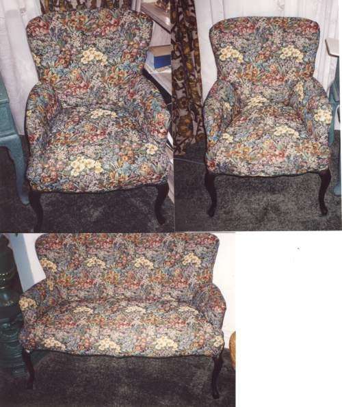 QUEEN ANNE LOUNGE SUITE - 2 SEATER & 2 x SINGLE CHAIRS.