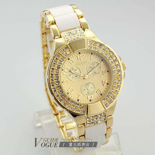 "GUESS" - Gorgeous 3-Eyed-Dial Watch- High Quality - Gold with Gold Face - Free Gift Box