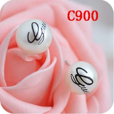 "GUESS" EARRINGS - White "Pearl" Style Earring with "GUESS" Logo