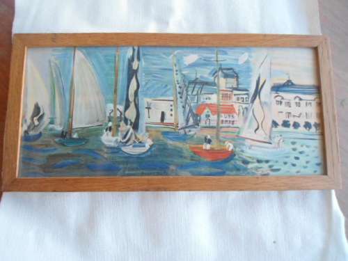 stunning framed lithograph by Raoul Dufy,signed at back?29.5cm x 15cm in total