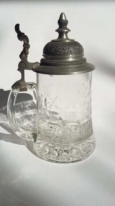 Large Cut Glass and Pewter Beer Stein