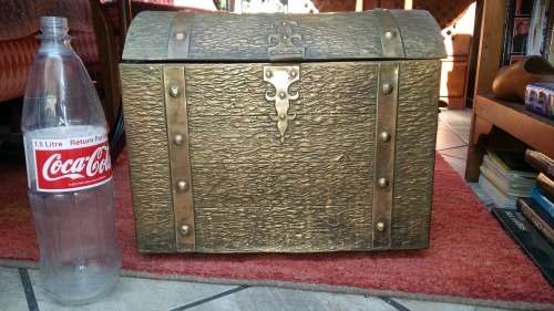 RARE MOVIE MEMORABILIA!!!Props from The Black Sails series, Brass cladded Vintage Treasure Chest.