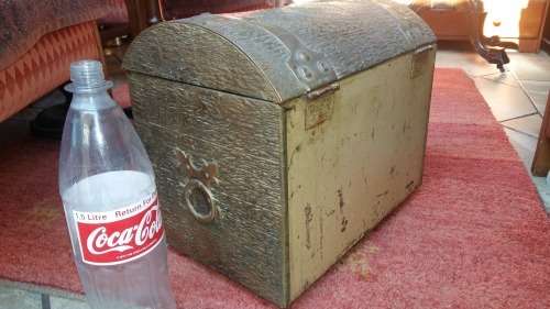 RARE MOVIE MEMORABILIA!!!Props from The Black Sails series, Brass cladded Vintage Treasure Chest.