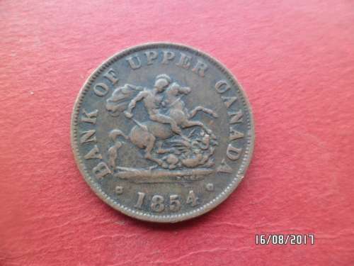 RARE CONDITION  BANK OF UPPER CANADA 1854 ONE HALF PENNY BANK TOKEN