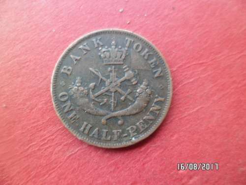 RARE CONDITION  BANK OF UPPER CANADA 1854 ONE HALF PENNY BANK TOKEN