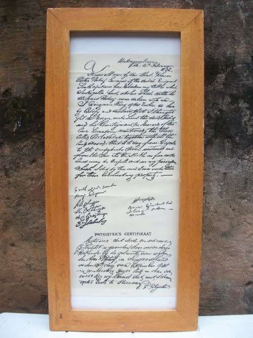 Deed of Cession between Piet Retief and Dingaan on 4 Feb 1838 - Copy framed behind glass
